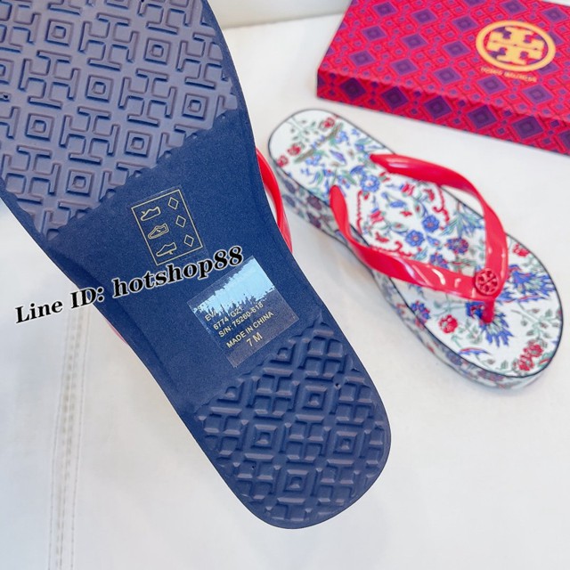 TORY BURCH2021年夏季新款女款坡跟人字拖TB官方春夏季主打款女士人字拖 dx2372